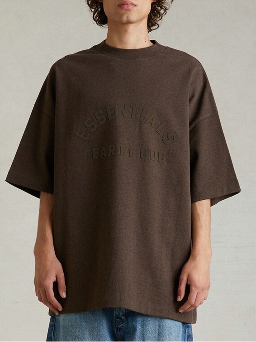 Fear of God Essentials heavy jersey short-sleeve tee cropped Heather Wood sz L